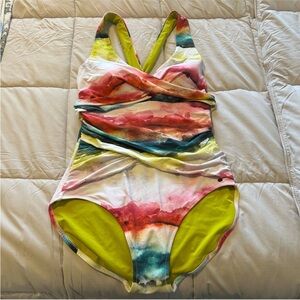 NWT Calia by Carrie Underwood Wrap One Piece Swimsuit Watercolor Multi 16
